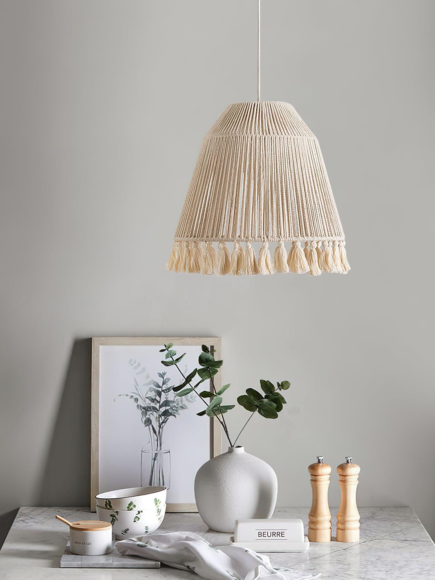Hlugan Traditional Tassel Rope Pendant Light-Neutral Decor