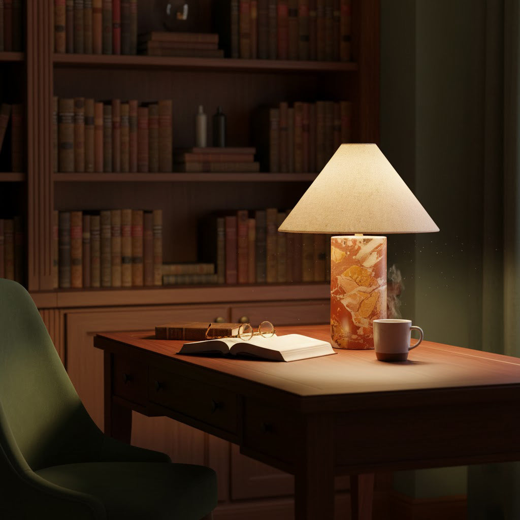 Side profile of the Chez Marble Table Lamp, showing its proportions.