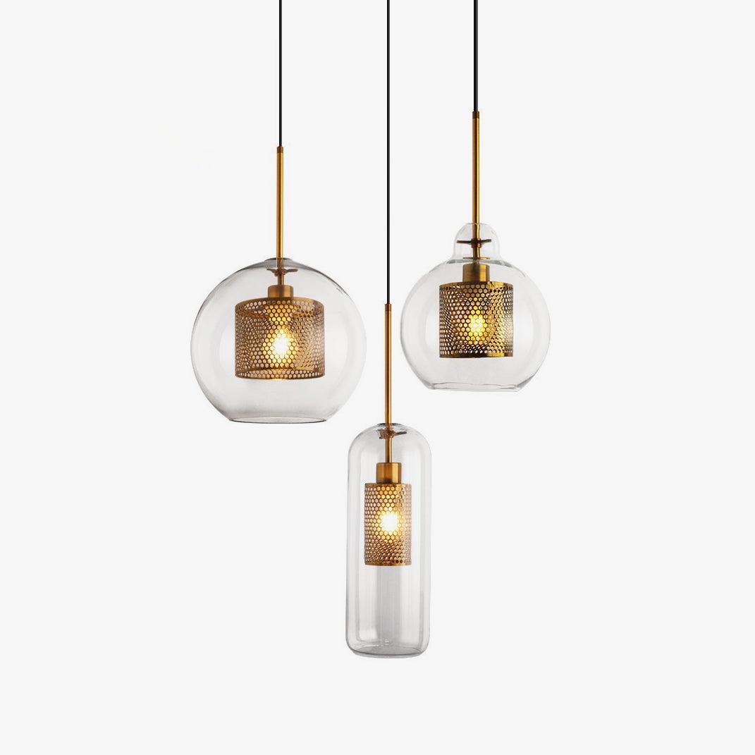 Lustra Pendant Lamp Glass Gold Mesh for Dining Room-Neutral Decor