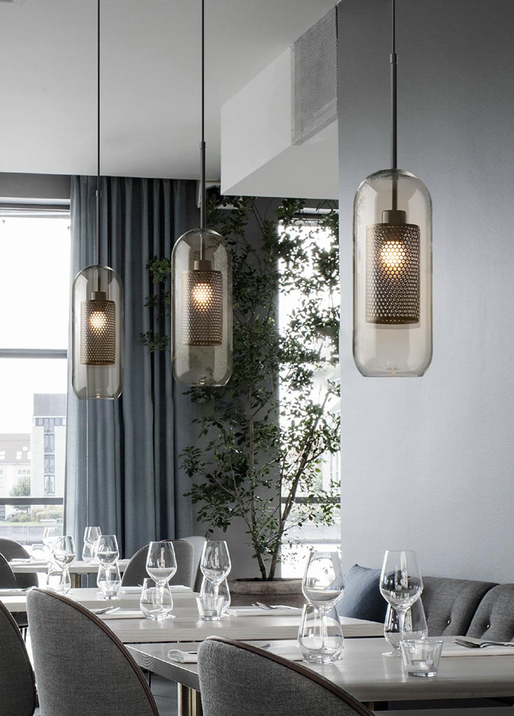Lustra Pendant Lamp Glass Gold Mesh for Dining Room-Neutral Decor