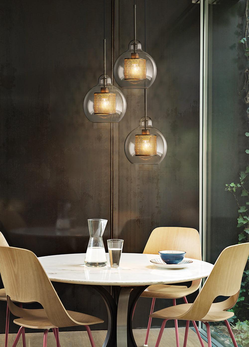 Lustra Pendant Lamp Glass Gold Mesh for Dining Room-Neutral Decor