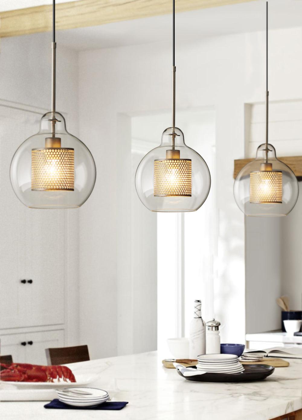 Lustra Pendant Lamp Glass Gold Mesh for Dining Room-Neutral Decor