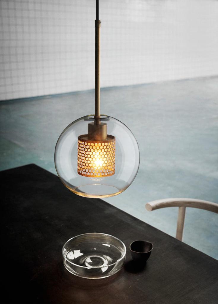 Lustra Pendant Lamp Glass Gold Mesh for Dining Room-Neutral Decor