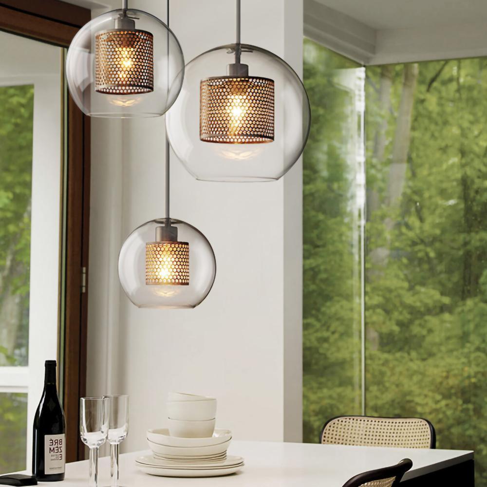 Lustra Pendant Lamp Glass Gold Mesh for Dining Room-Neutral Decor