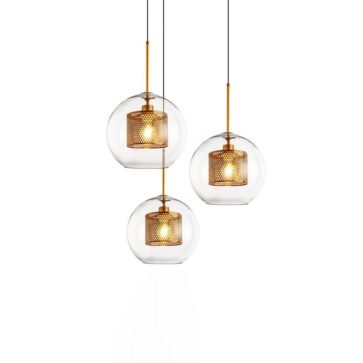 Lustra Pendant Lamp Glass Gold Mesh for Dining Room-Neutral Decor