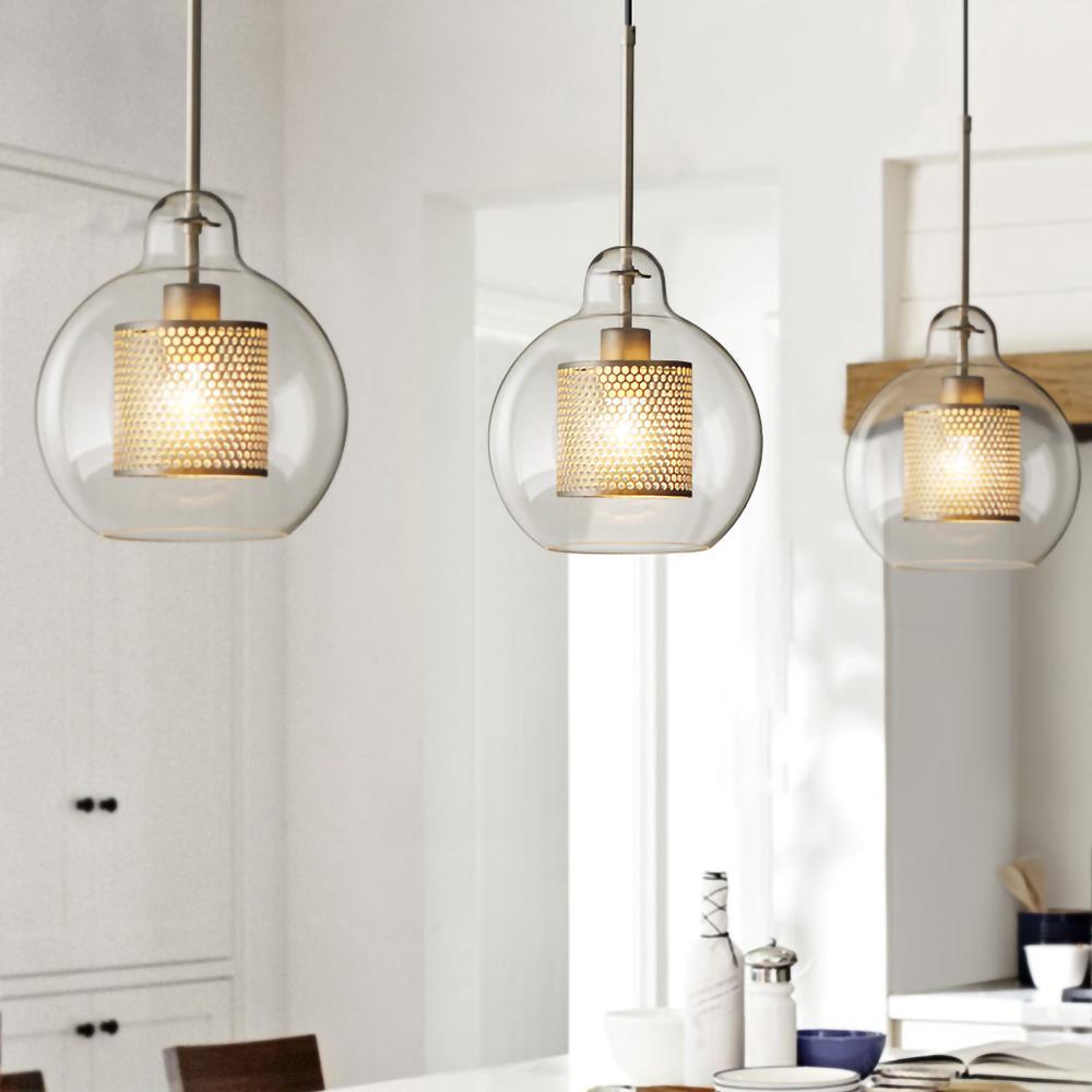 Lustra Pendant Lamp Glass Gold Mesh for Dining Room-Neutral Decor