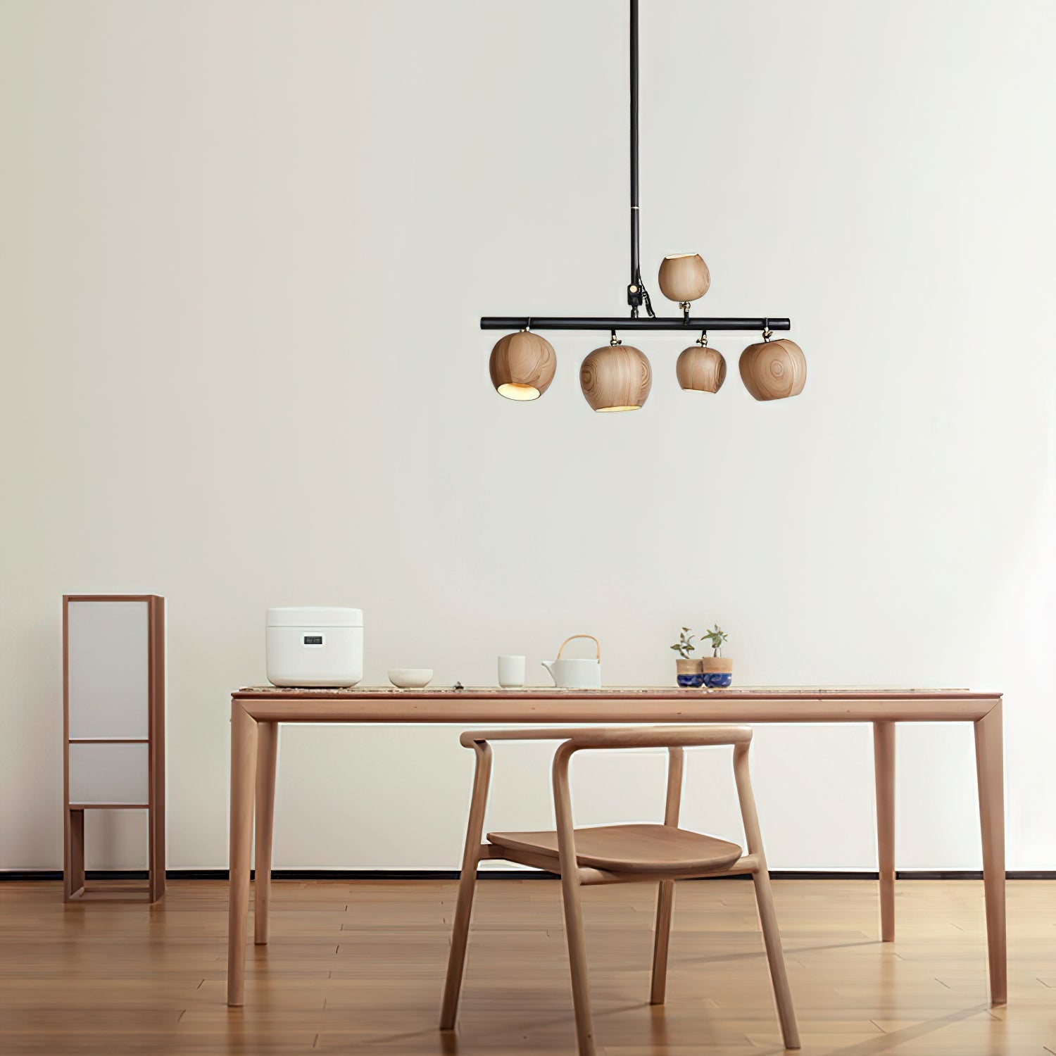 Avelira Rustic Wood Globe Linear Pendant Light-Neutral Decor