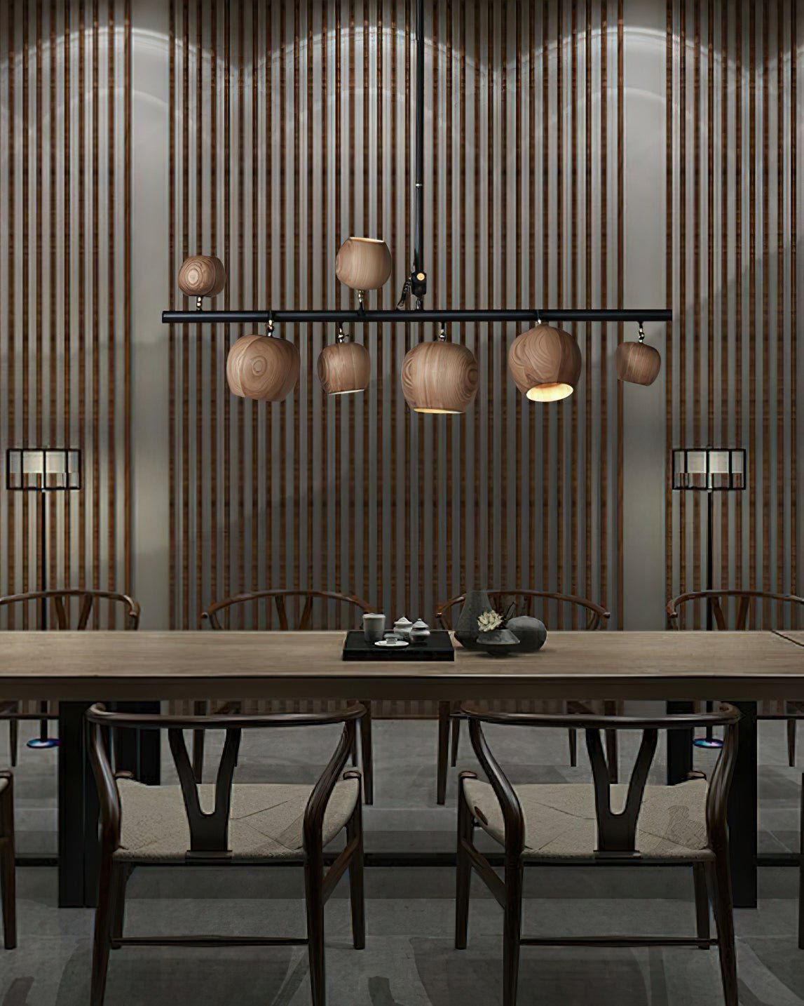Avelira Rustic Wood Globe Linear Pendant Light-Neutral Decor