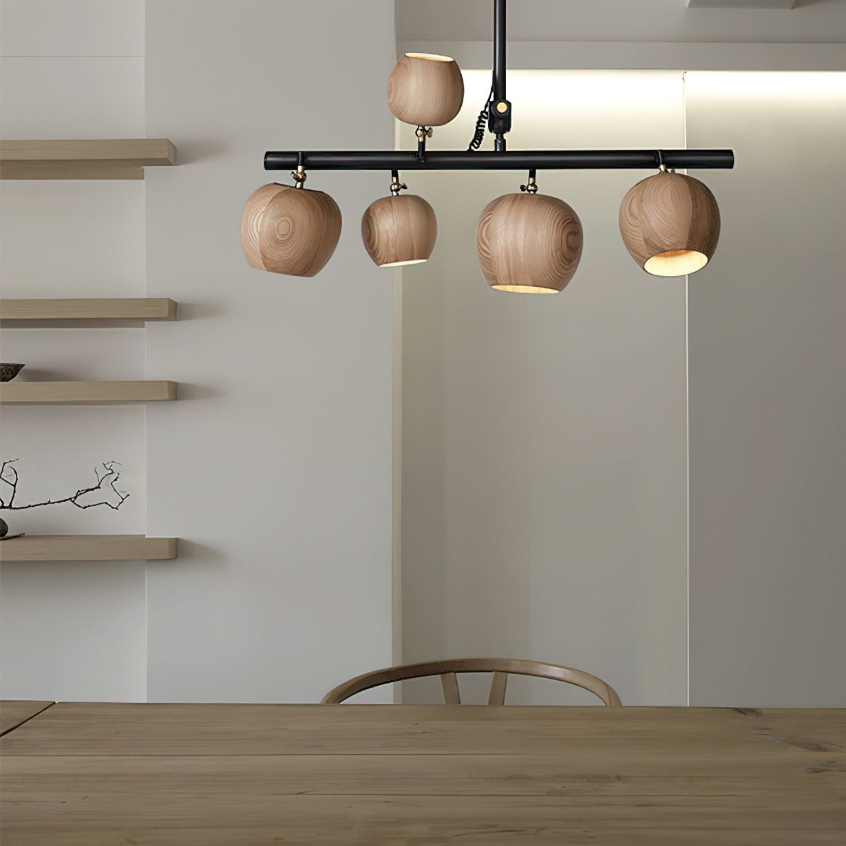 Avelira Rustic Wood Globe Linear Pendant Light-Neutral Decor