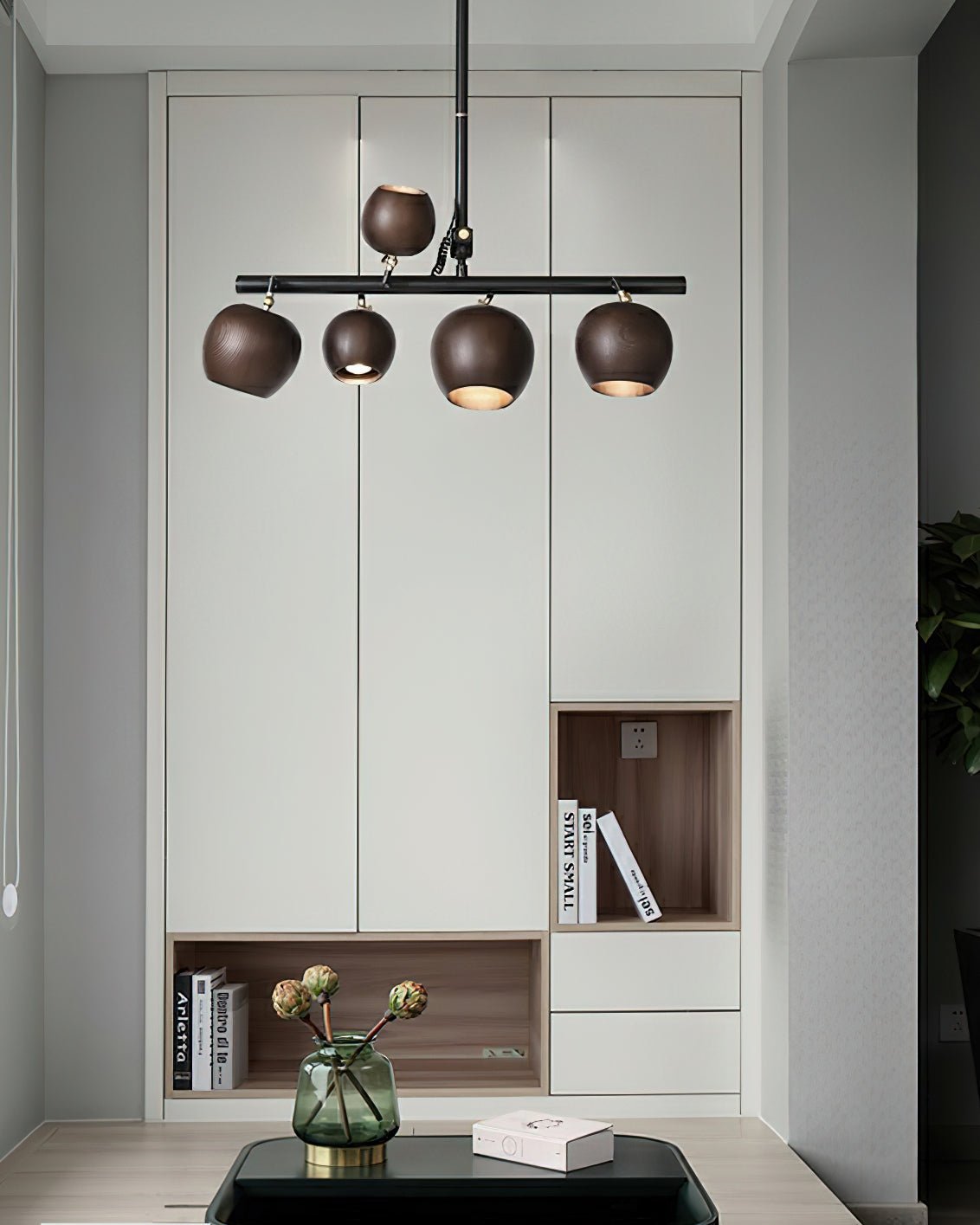 Avelira Rustic Wood Globe Linear Pendant Light-Neutral Decor