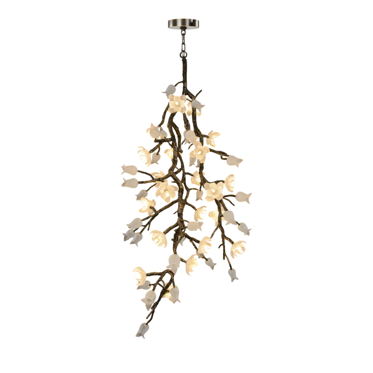 Cascading Blossom Chandelier in a grand foyer with high ceilings.