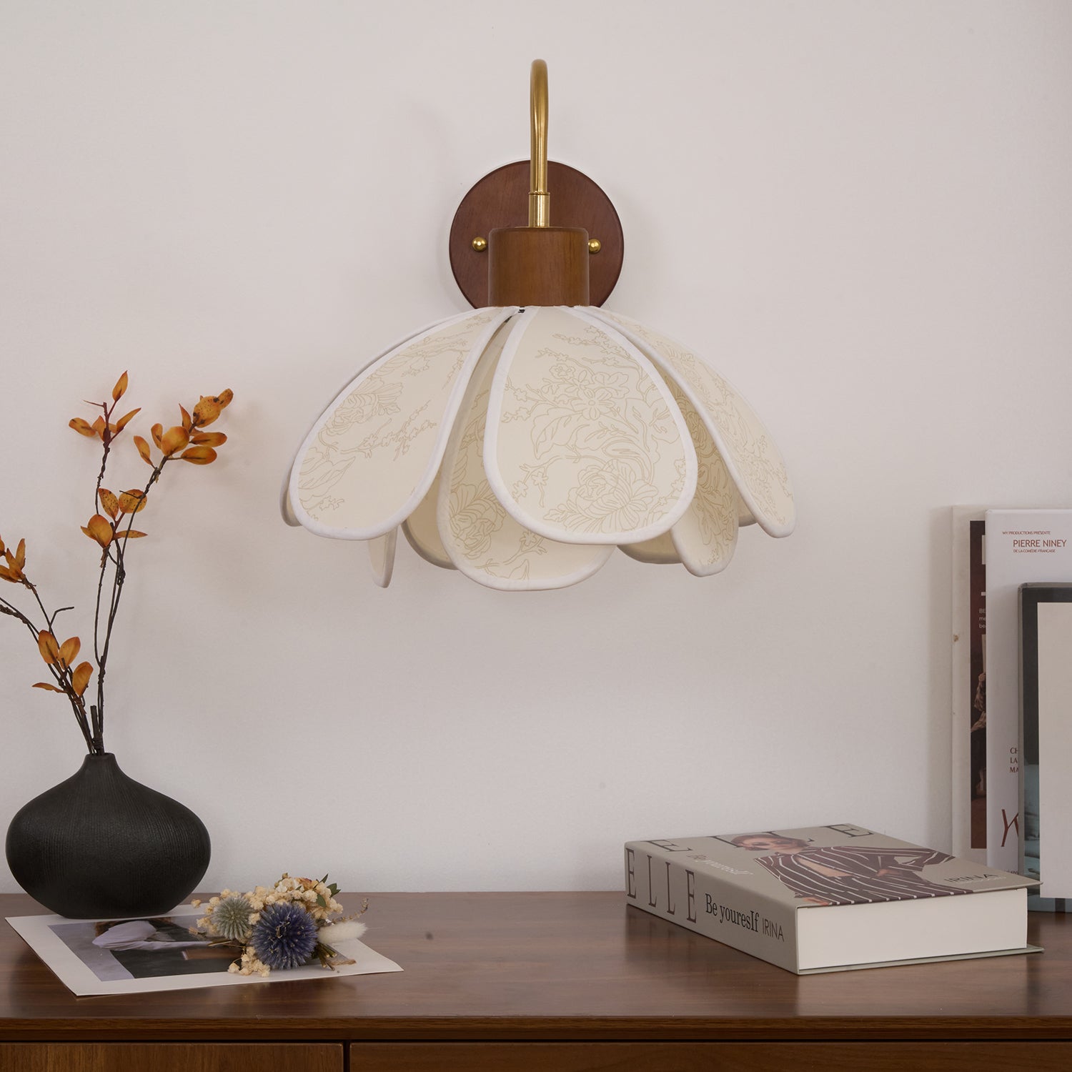 Yuki Wall Lamp Floral Wood Fabirc - Neutralighting