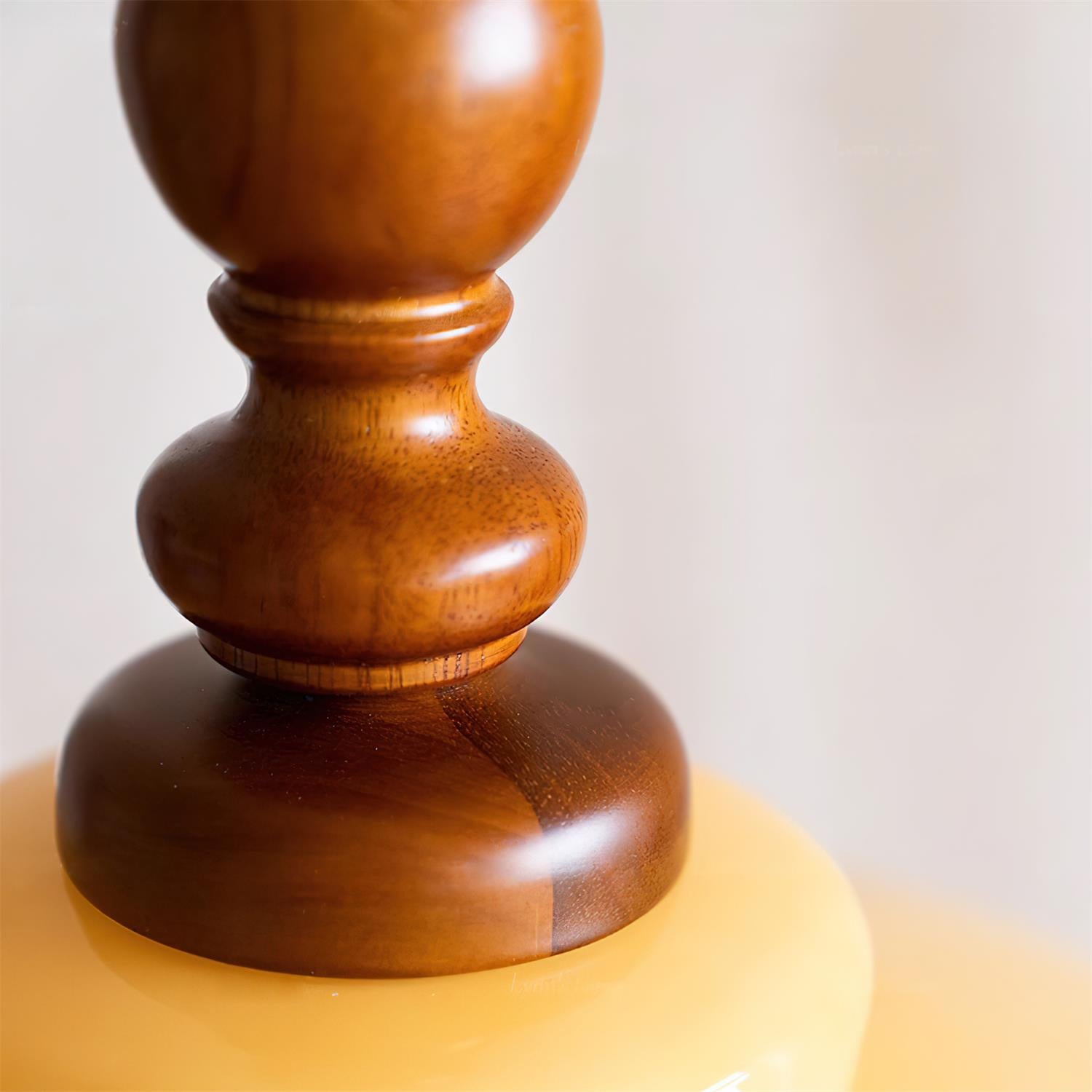 Pendant Lamp Yellow Glass with Walnut Wood Accent Retro