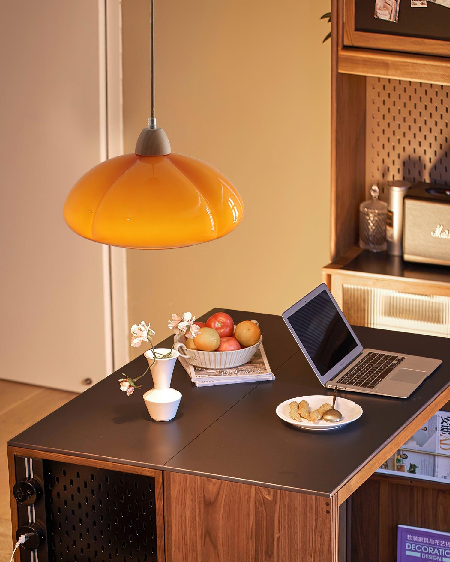 Pendant Lamp Rounded Glass Shade Wood Accent Playful Modern Touch
