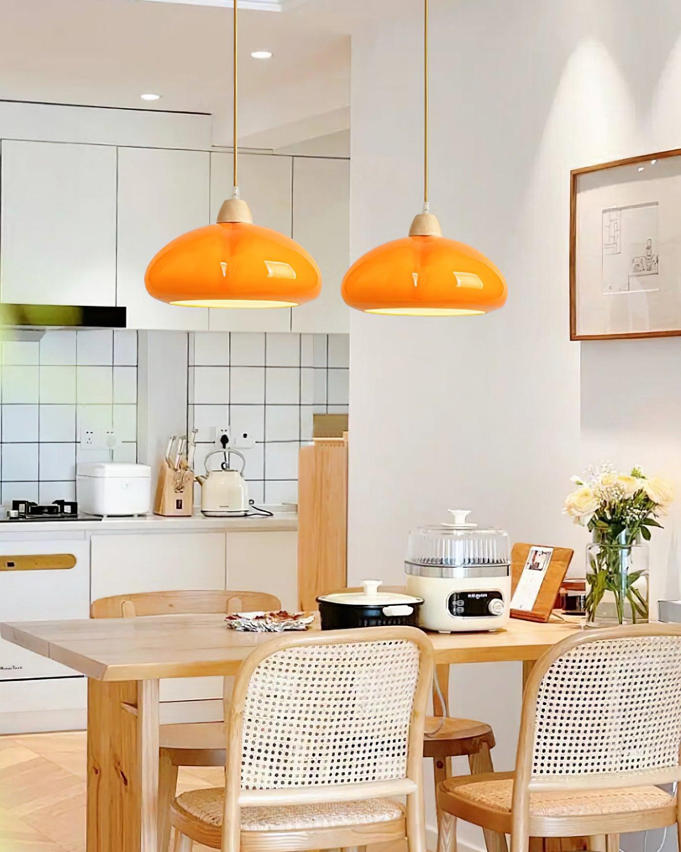 Pendant Lamp Rounded Glass Shade Wood Accent Playful Modern Touch