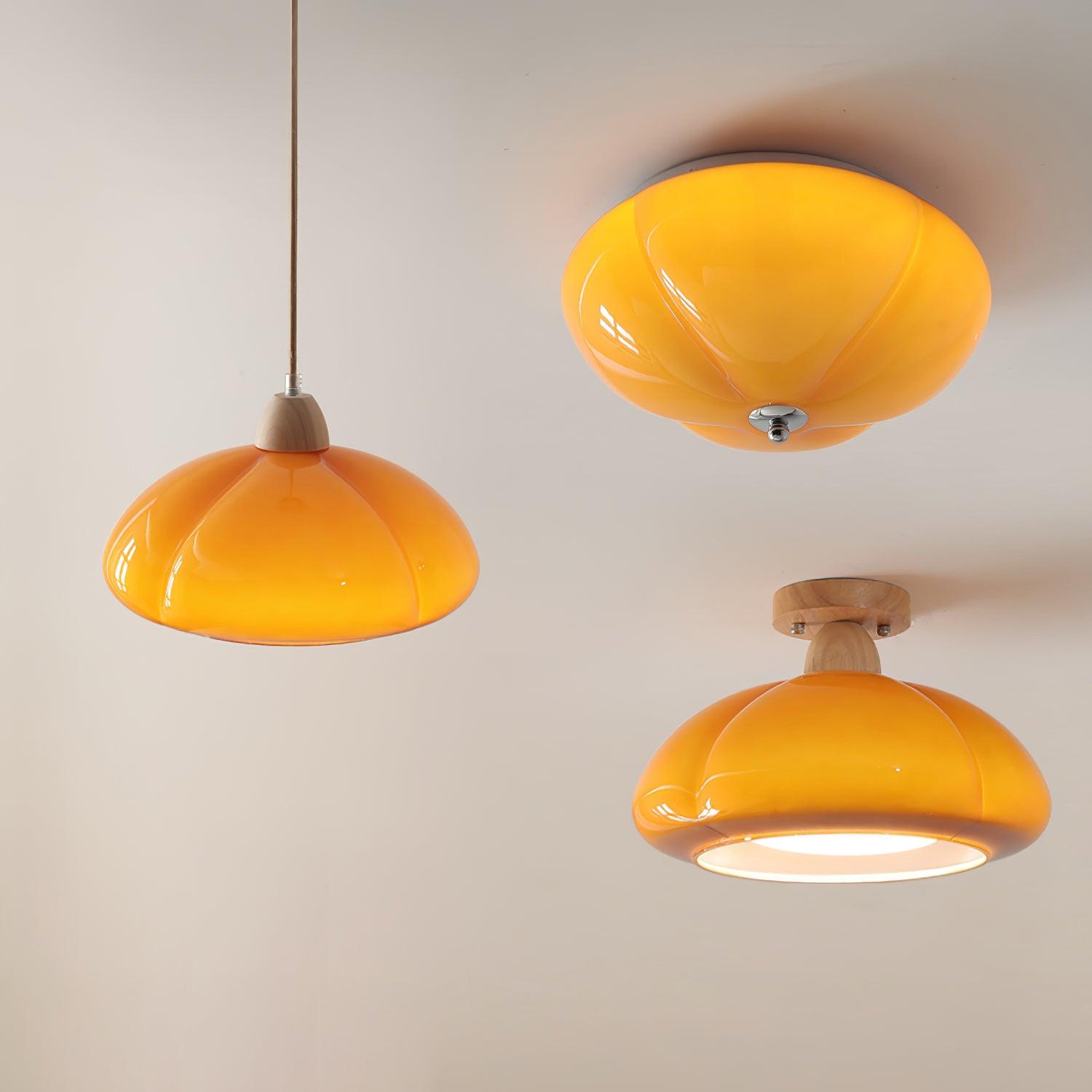 Pendant Lamp Rounded Glass Shade Wood Accent Playful Modern Touch