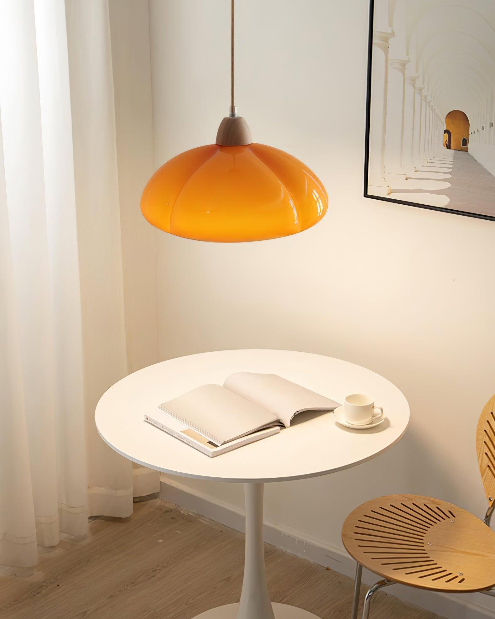 Pendant Lamp Rounded Glass Shade Wood Accent Playful Modern Touch
