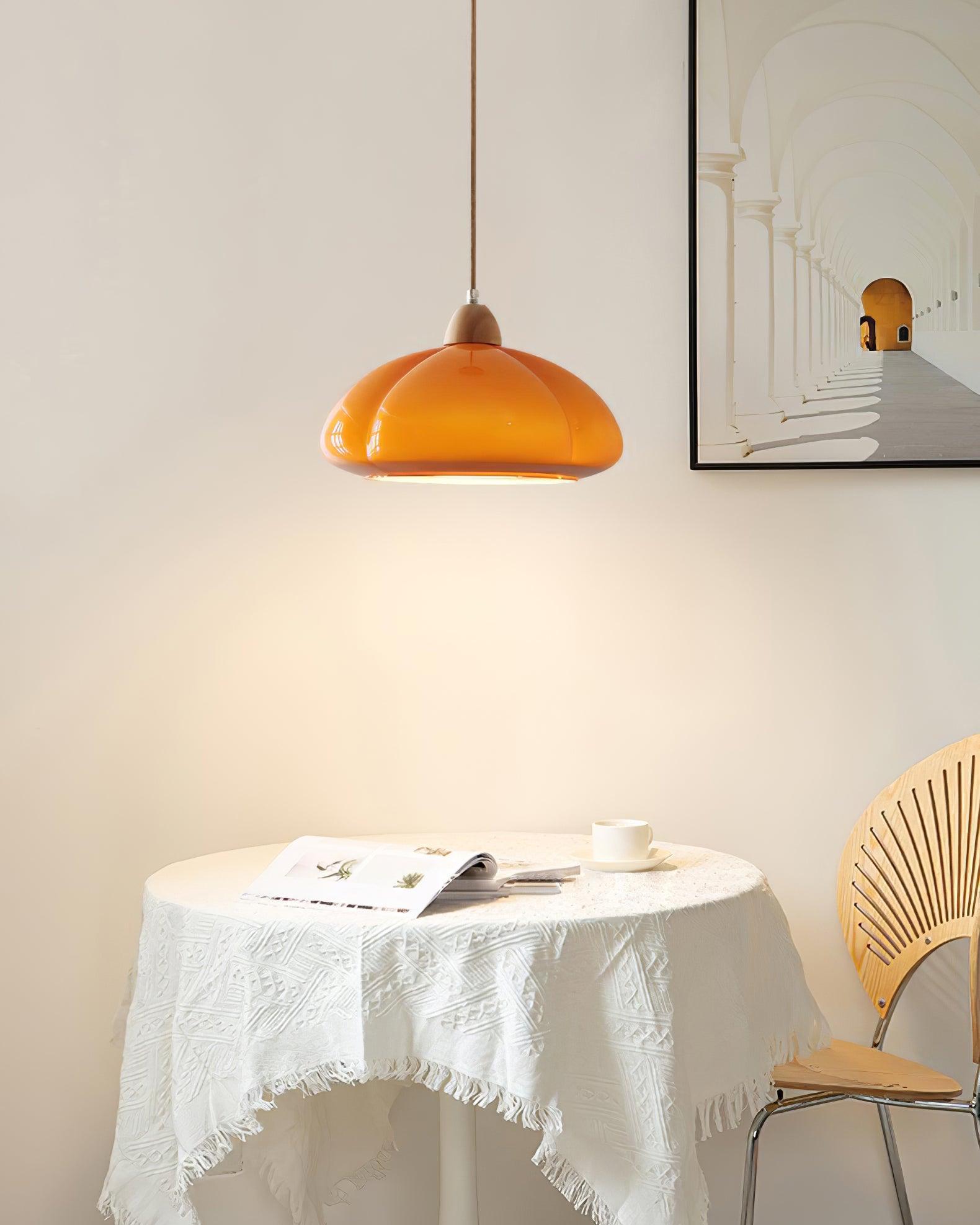 Pendant Lamp Rounded Glass Shade Wood Accent Playful Modern Touch