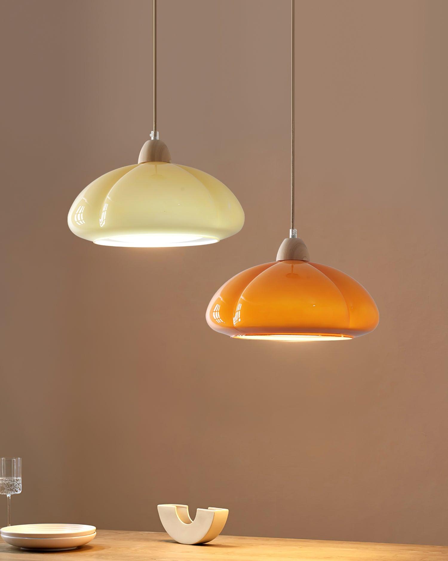 Pendant Lamp Rounded Glass Shade Wood Accent Playful Modern Touch