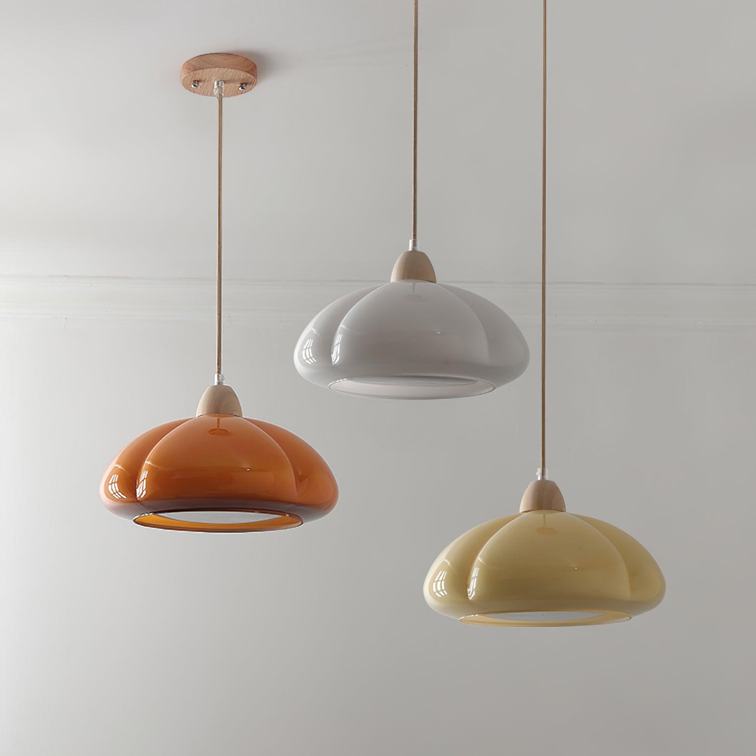 Pendant Lamp Rounded Glass Shade Wood Accent Playful Modern Touch