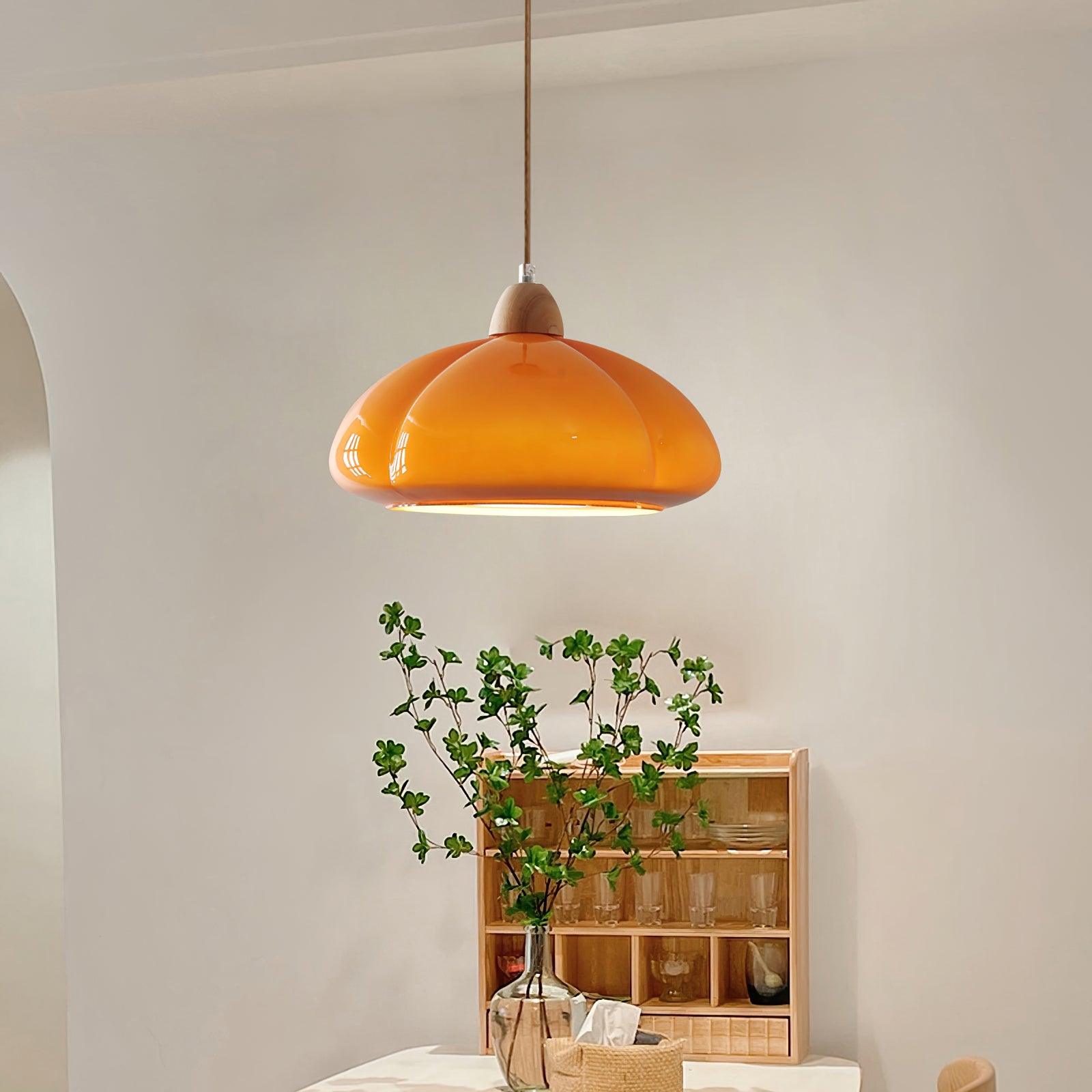 Pendant Lamp Rounded Glass Shade Wood Accent Playful Modern Touch