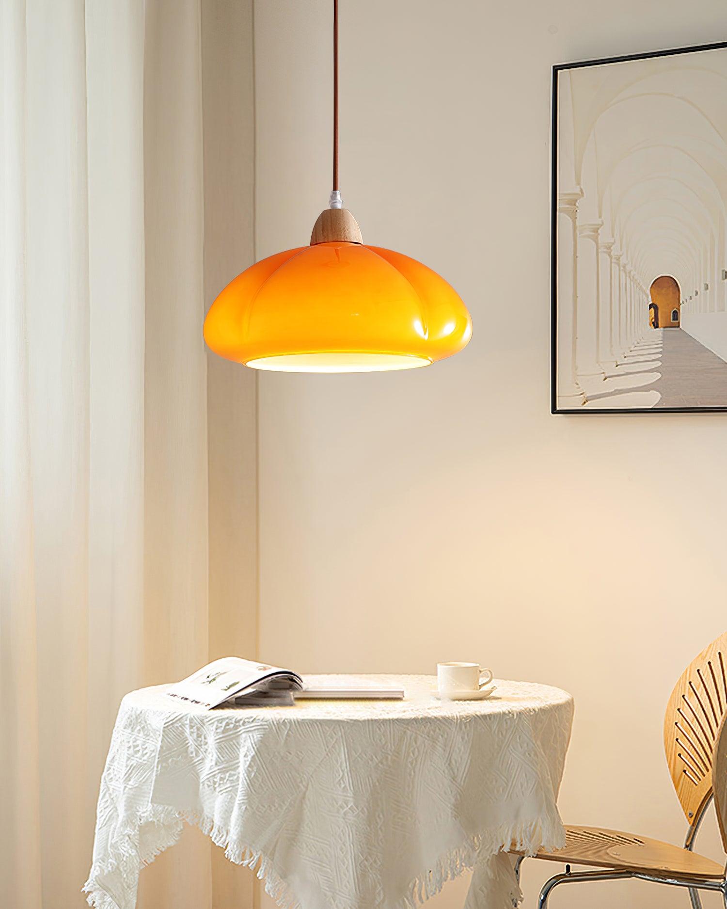 Pendant Lamp Rounded Glass Shade Wood Accent Playful Modern Touch