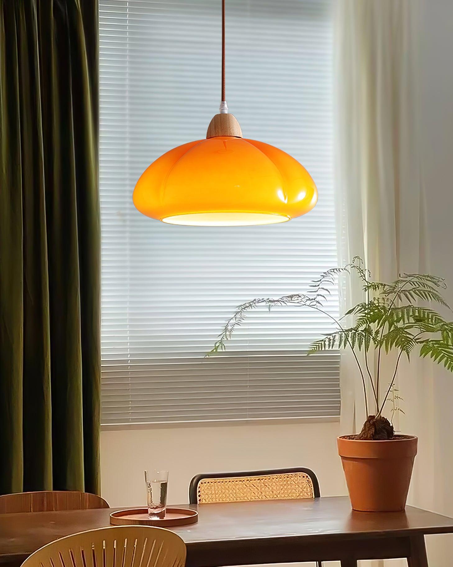 Pendant Lamp Rounded Glass Shade Wood Accent Playful Modern Touch