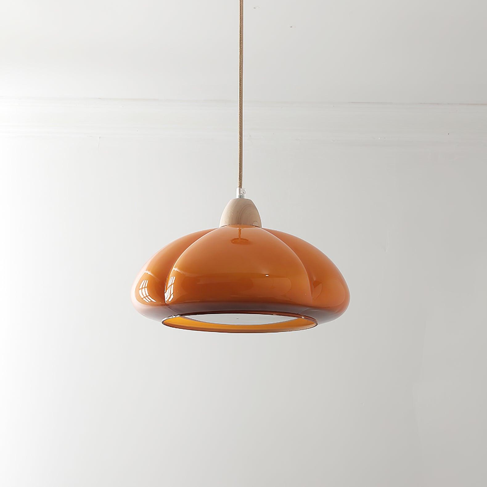 Pendant Lamp Rounded Glass Shade Wood Accent Playful Modern Touch