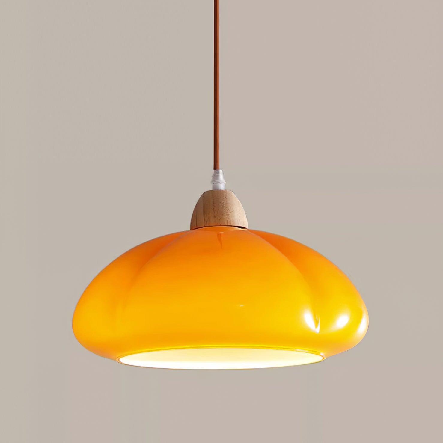 Pendant Lamp Rounded Glass Shade Wood Accent Playful Modern Touch