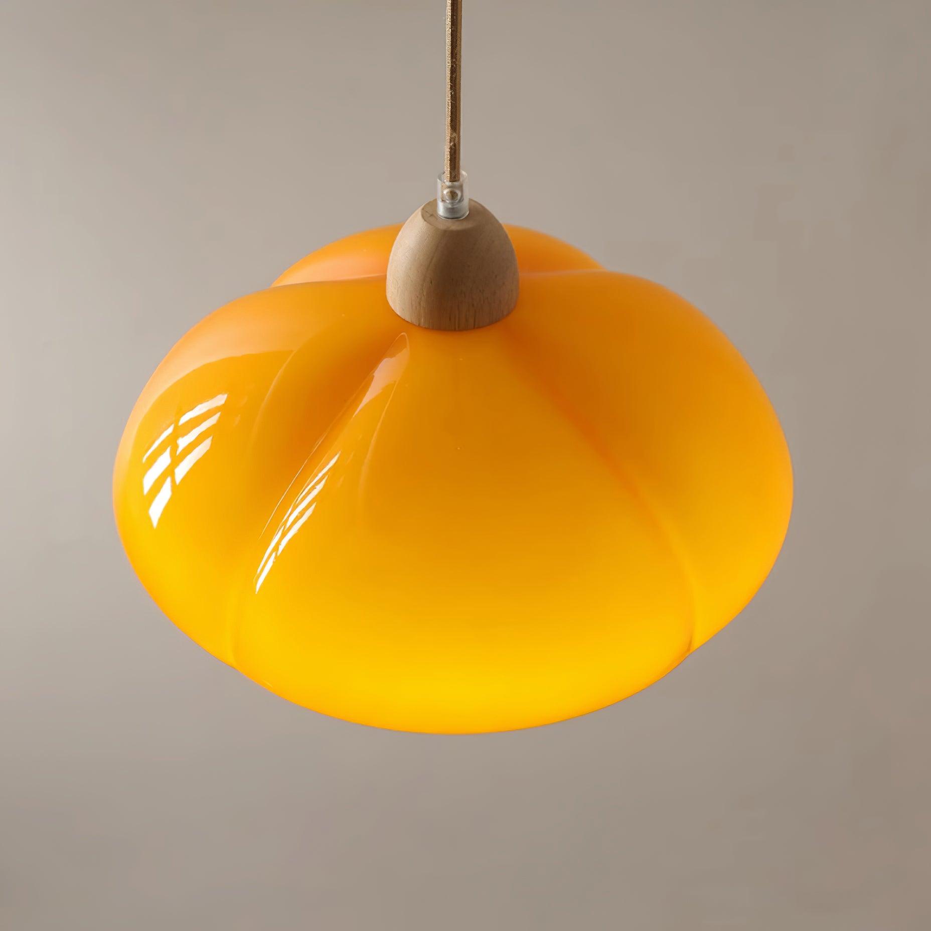 Pendant Lamp Rounded Glass Shade Wood Accent Playful Modern Touch
