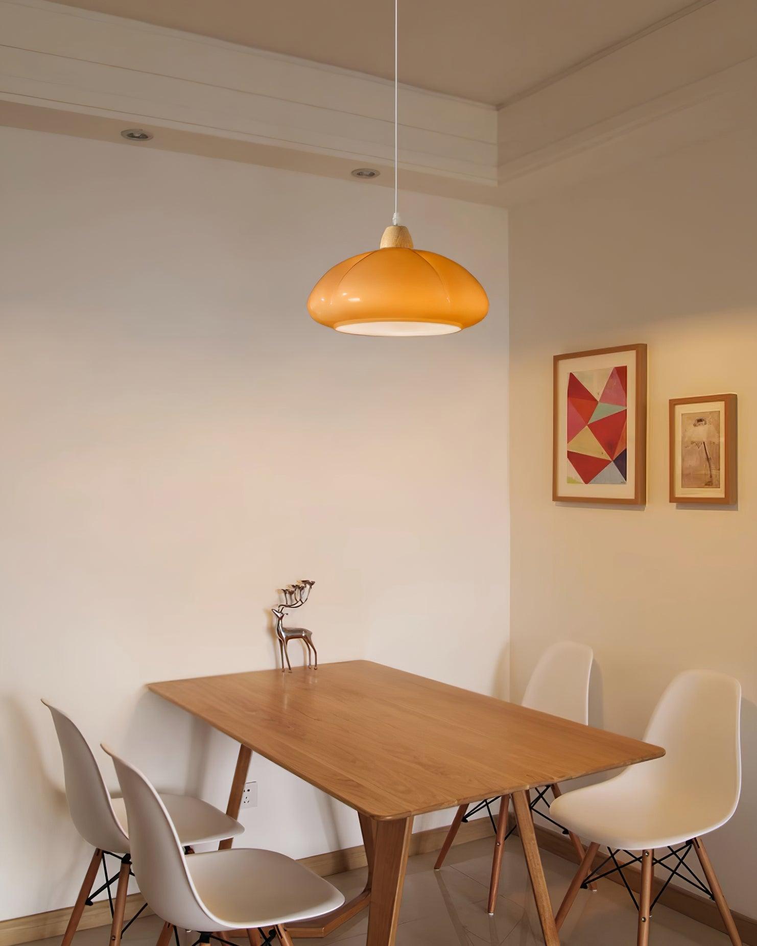 Pendant Lamp Rounded Glass Shade Wood Accent Playful Modern Touch