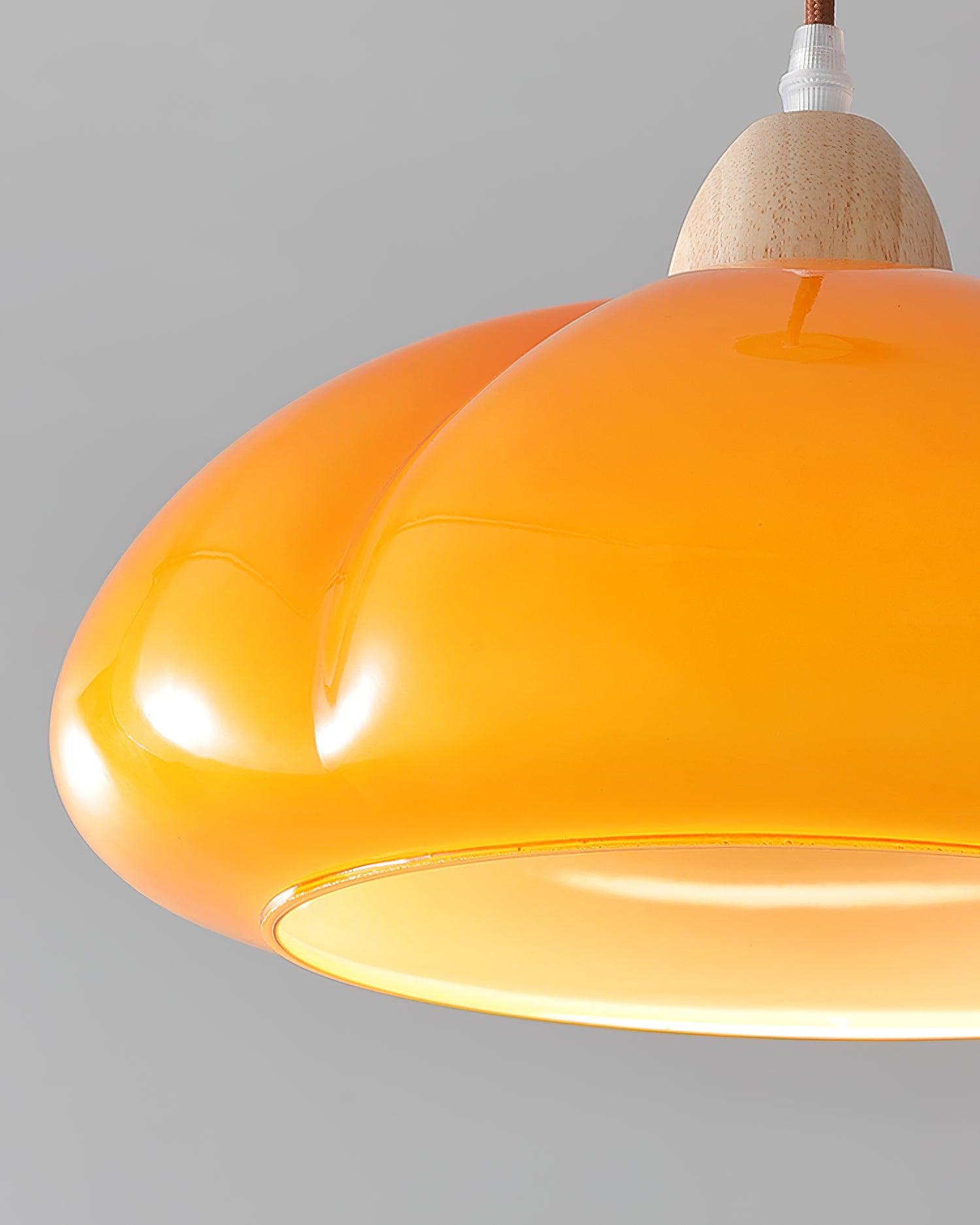 Pendant Lamp Rounded Glass Shade Wood Accent Playful Modern Touch