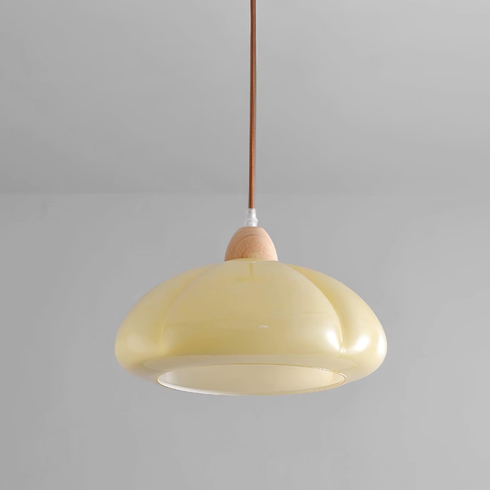 Pendant Lamp Rounded Glass Shade Wood Accent Playful Modern Touch