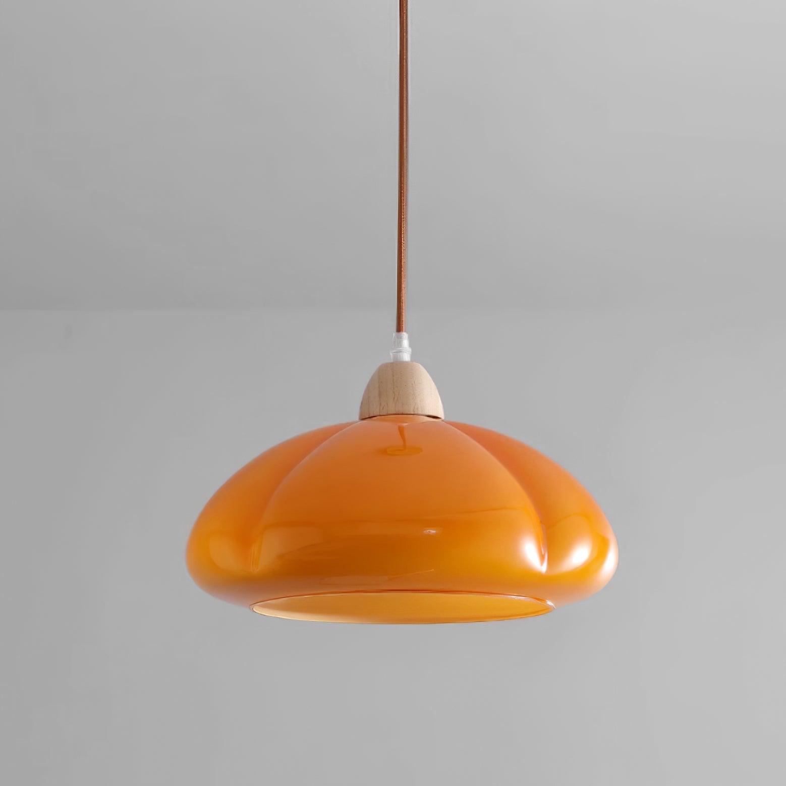 Pendant Lamp Rounded Glass Shade Wood Accent Playful Modern Touch