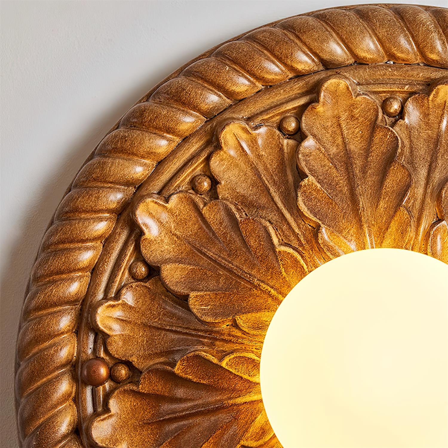 Sira Vintage Carved Wood Flush Mount Ceiling Light-Neutral Decor