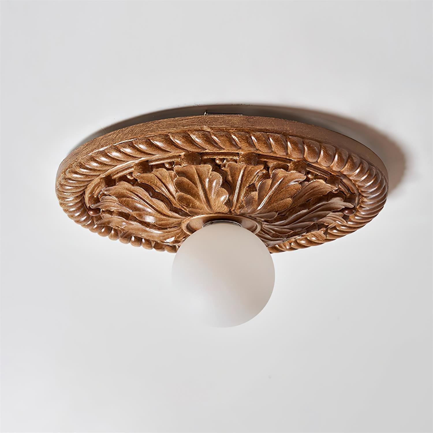 Sira Vintage Carved Wood Flush Mount Ceiling Light-Neutral Decor
