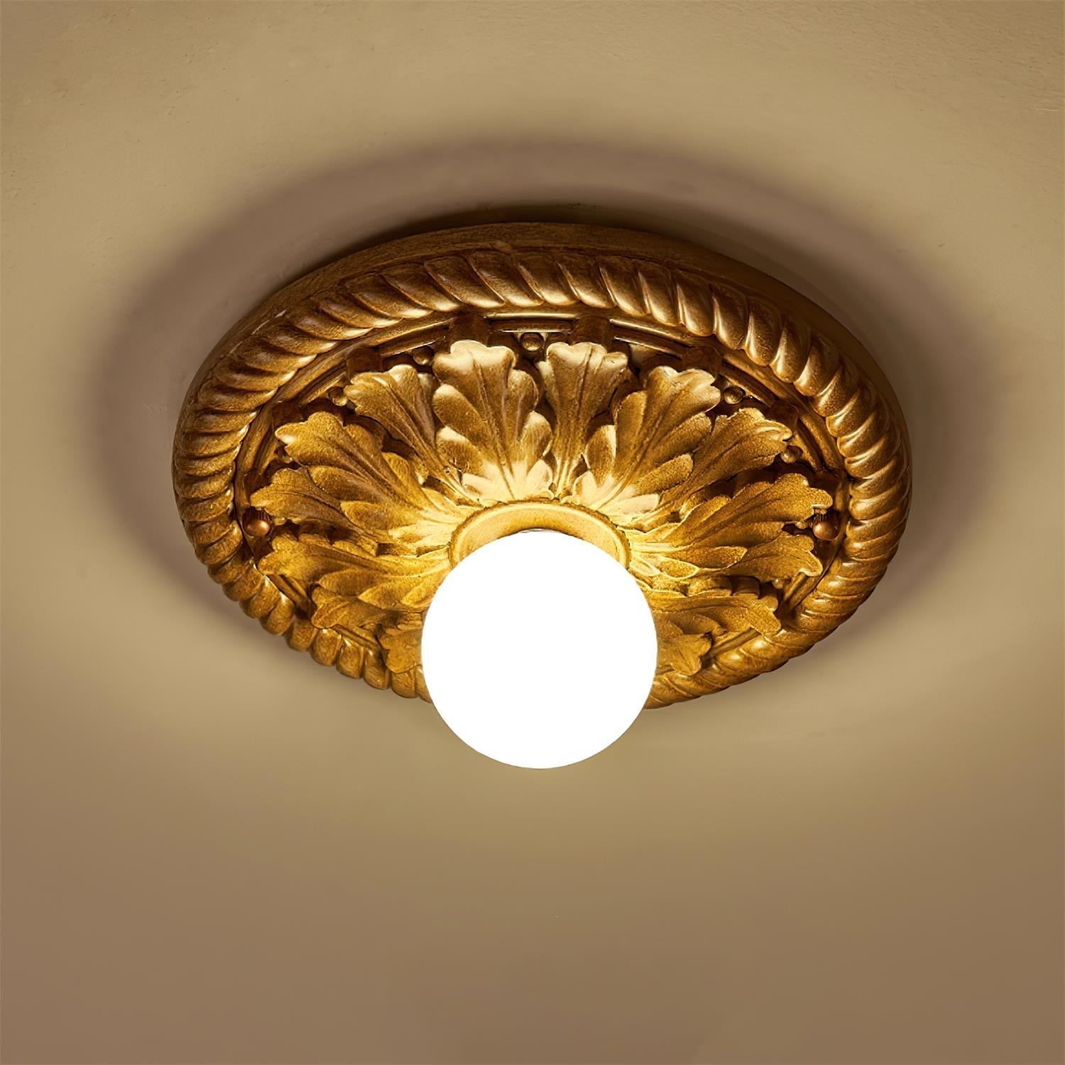 Sira Vintage Carved Wood Flush Mount Ceiling Light-Neutral Decor