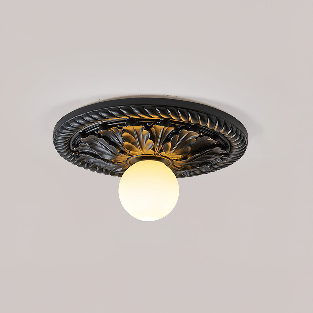 Sira Vintage Carved Wood Flush Mount Ceiling Light-Neutral Decor