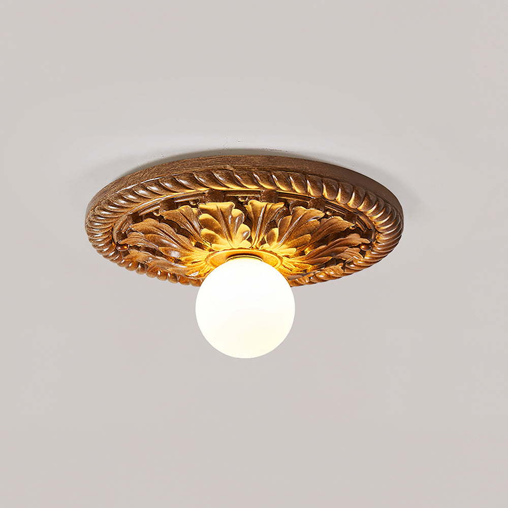 Sira Vintage Carved Wood Flush Mount Ceiling Light-Neutral Decor