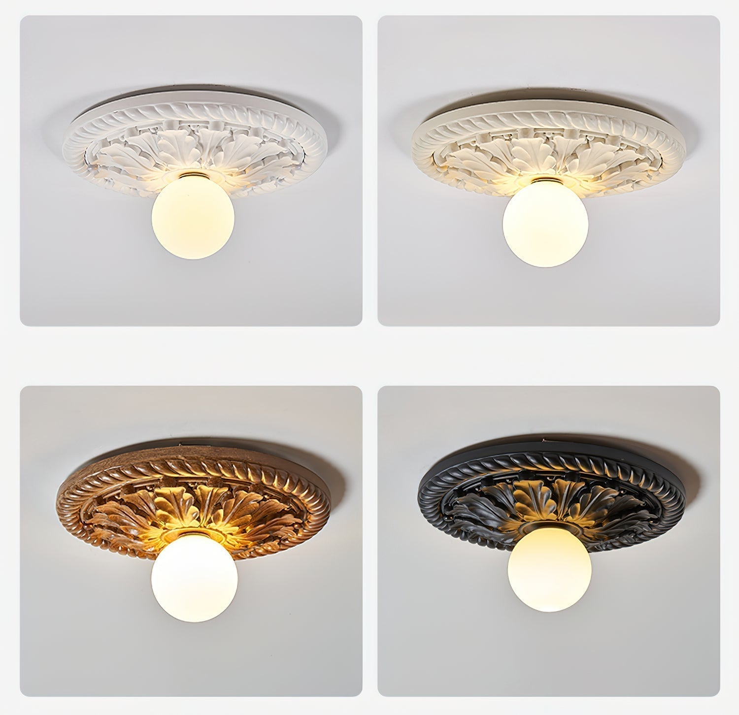 Sira Vintage Carved Wood Flush Mount Ceiling Light-Neutral Decor