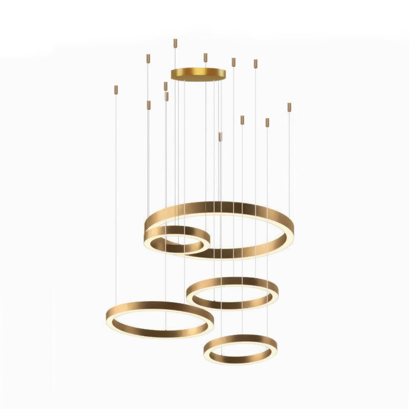 Arisha Modern LED Metal Large Multi Ring Adjustable Living/Dining Room Pendant Light, Gold - Neutral Decor