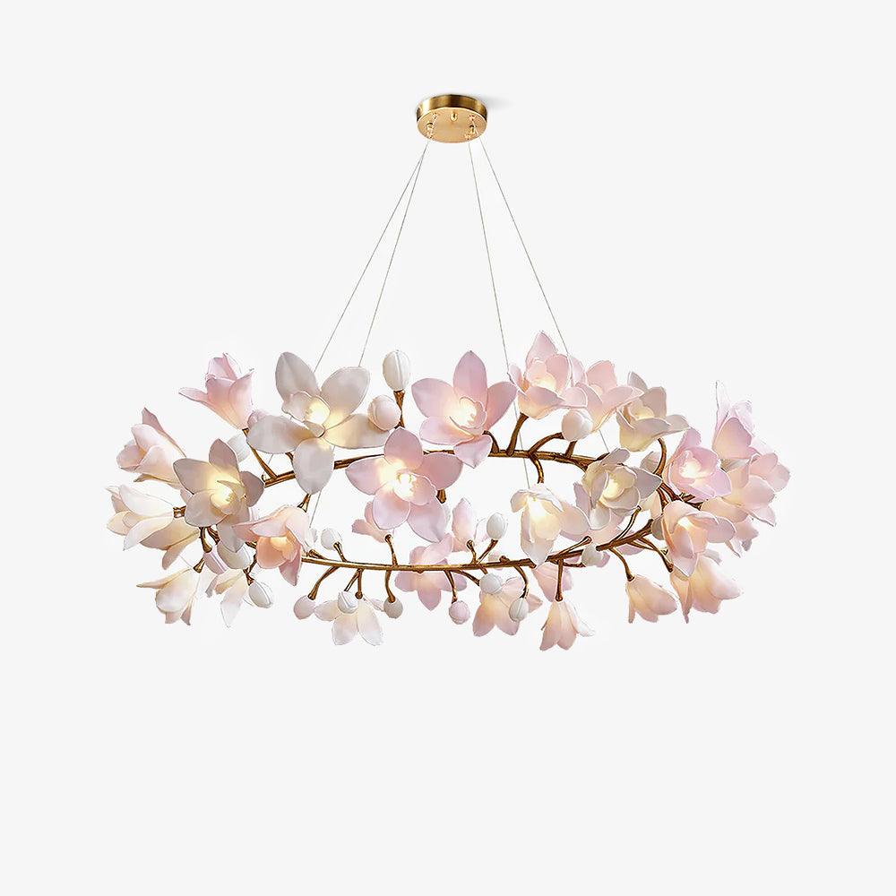 Elemu Chandelier Brass Ceramic Blossom-Neutral Decor