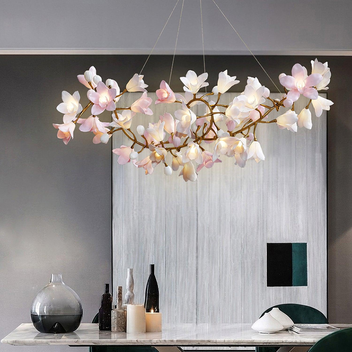 Elemu Chandelier Brass Ceramic Blossom-Neutral Decor