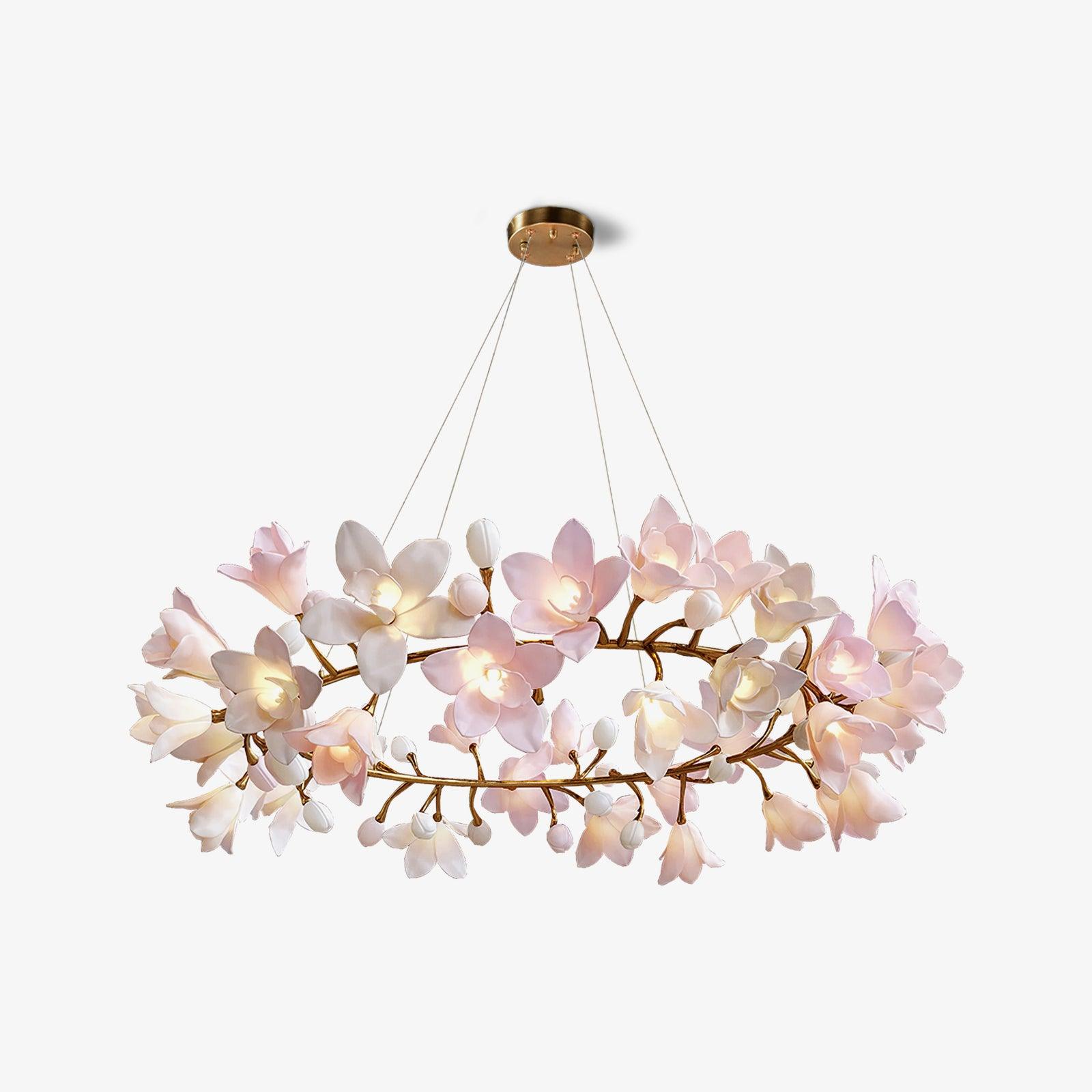 Elemu Chandelier Brass Ceramic Blossom-Neutral Decor