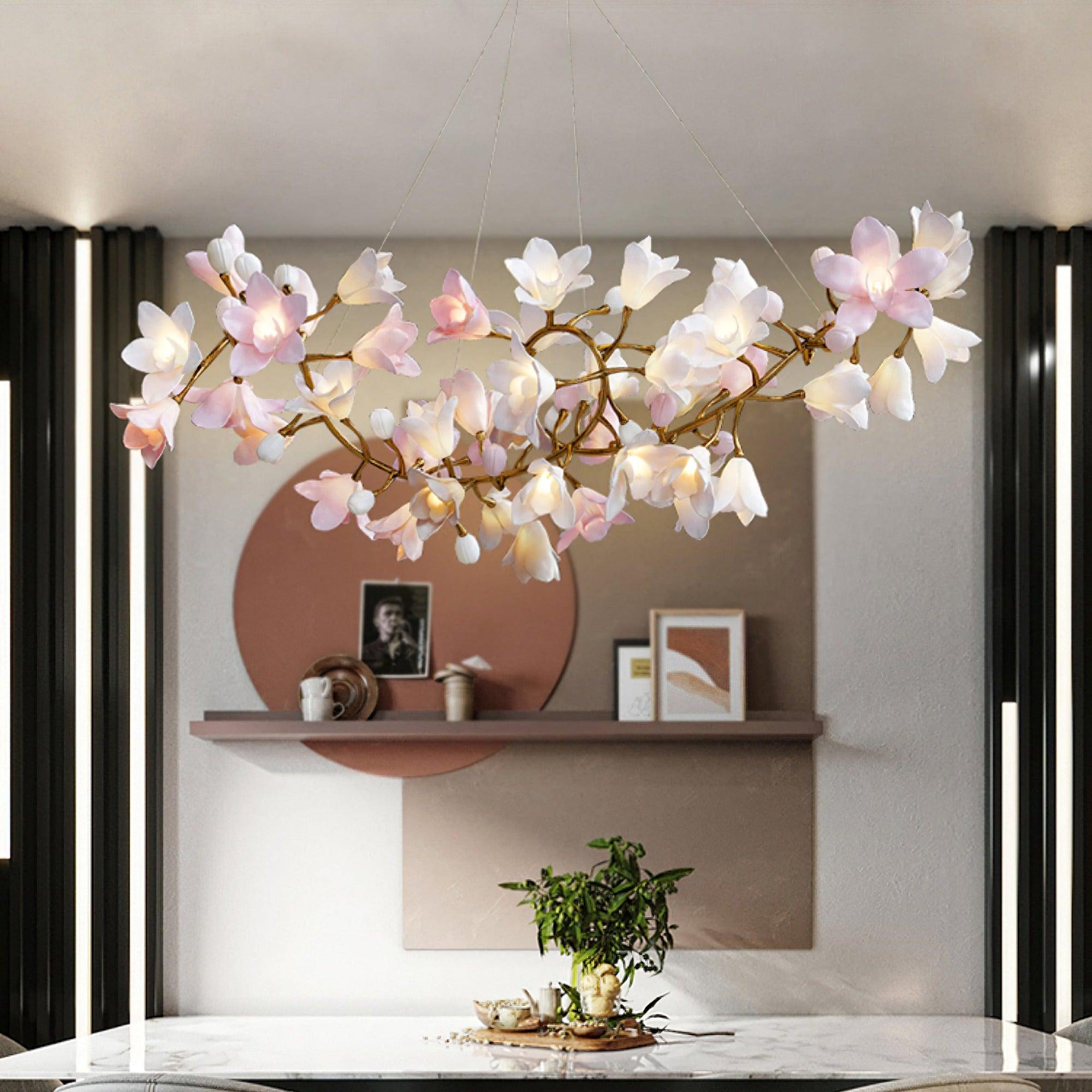 Elemu Chandelier Brass Ceramic Blossom-Neutral Decor