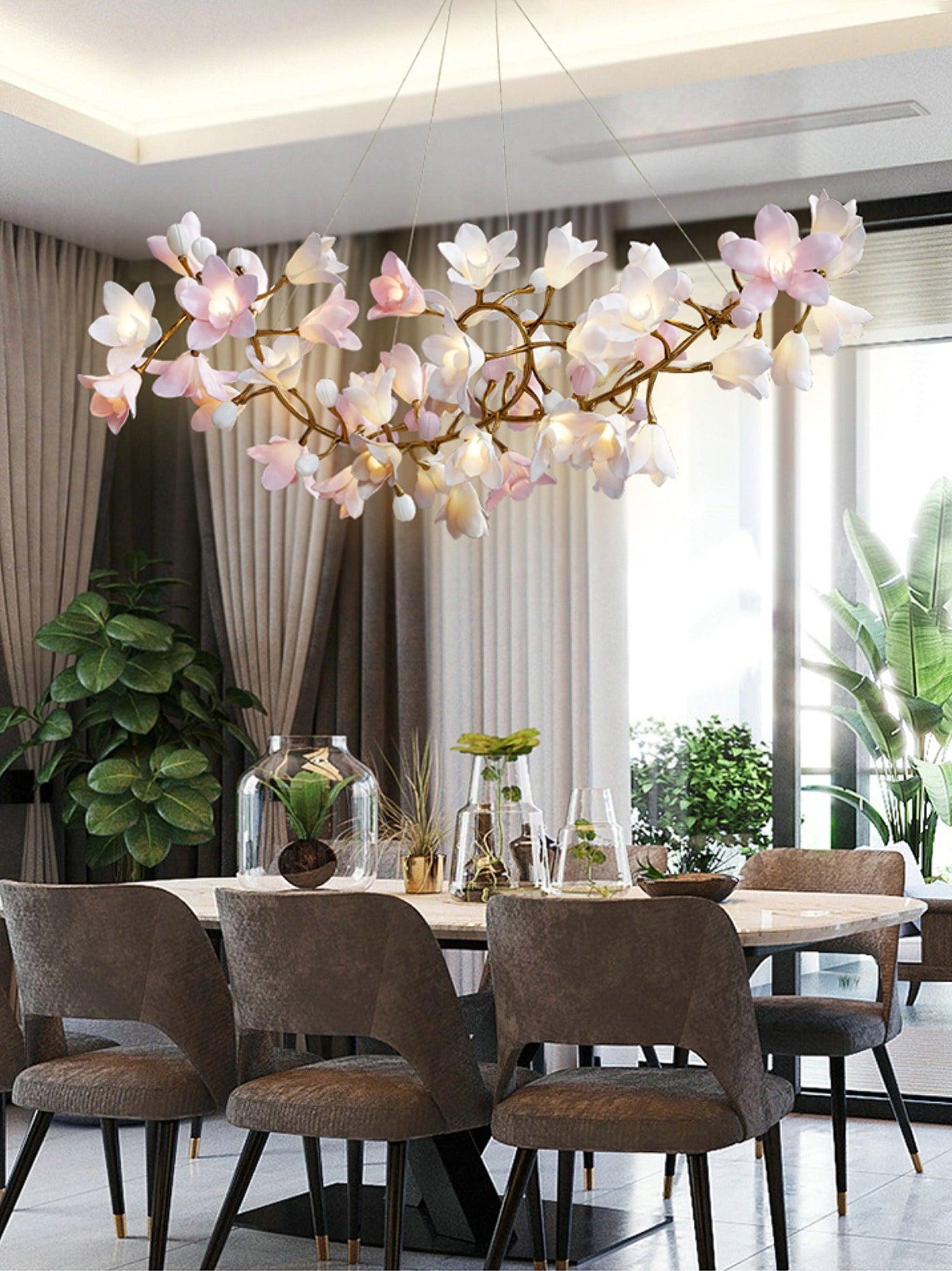 Elemu Chandelier Brass Ceramic Blossom-Neutral Decor