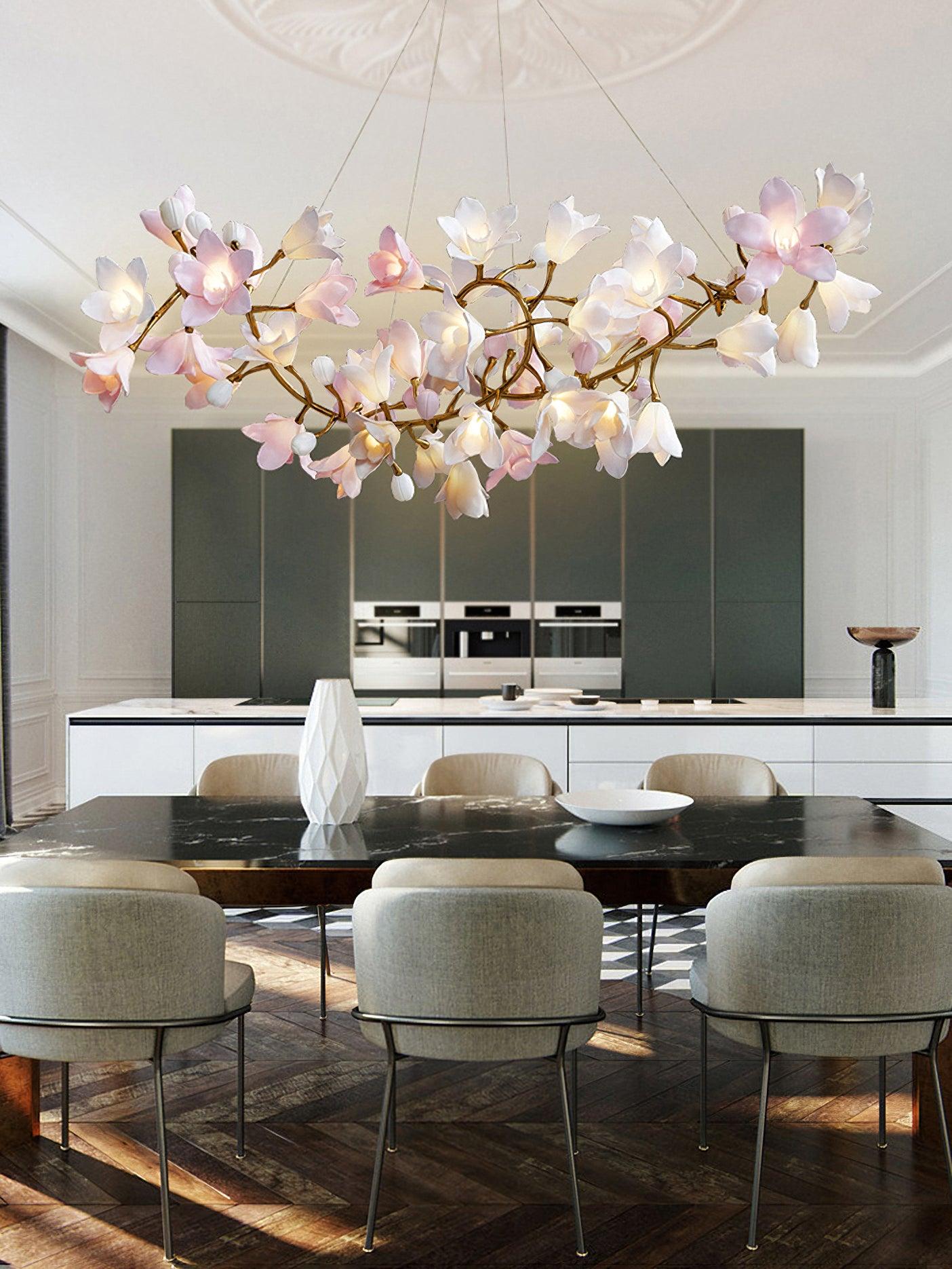 Elemu Chandelier Brass Ceramic Blossom-Neutral Decor