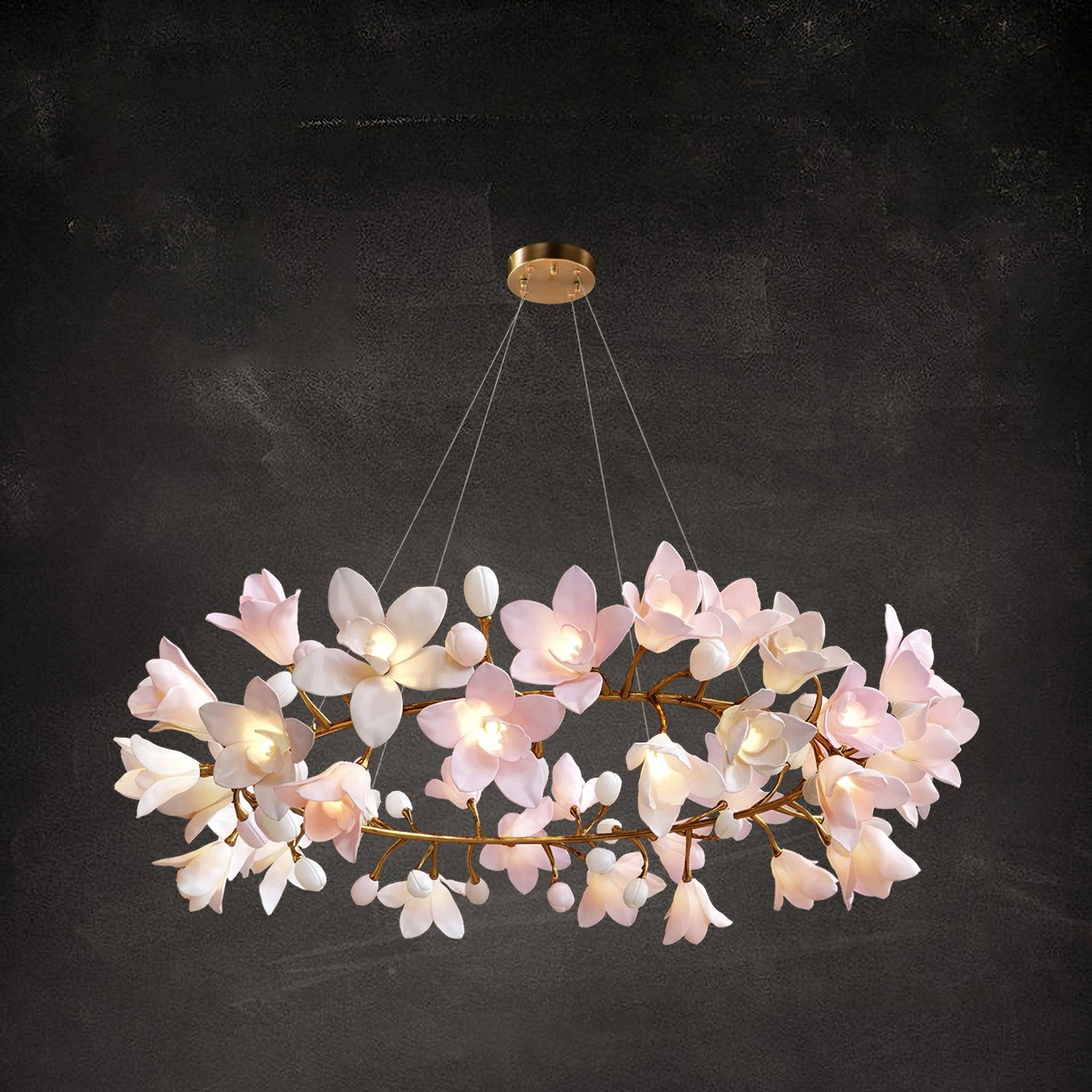 Elemu Chandelier Brass Ceramic Blossom-Neutral Decor