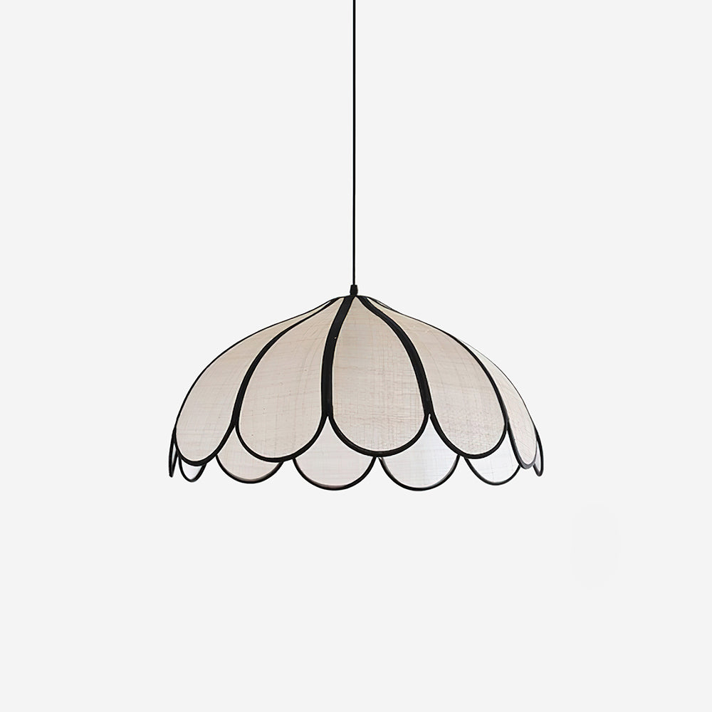 Pendant Lamp Scalloped Plant Fiber Shade Metal Frame Minimalist