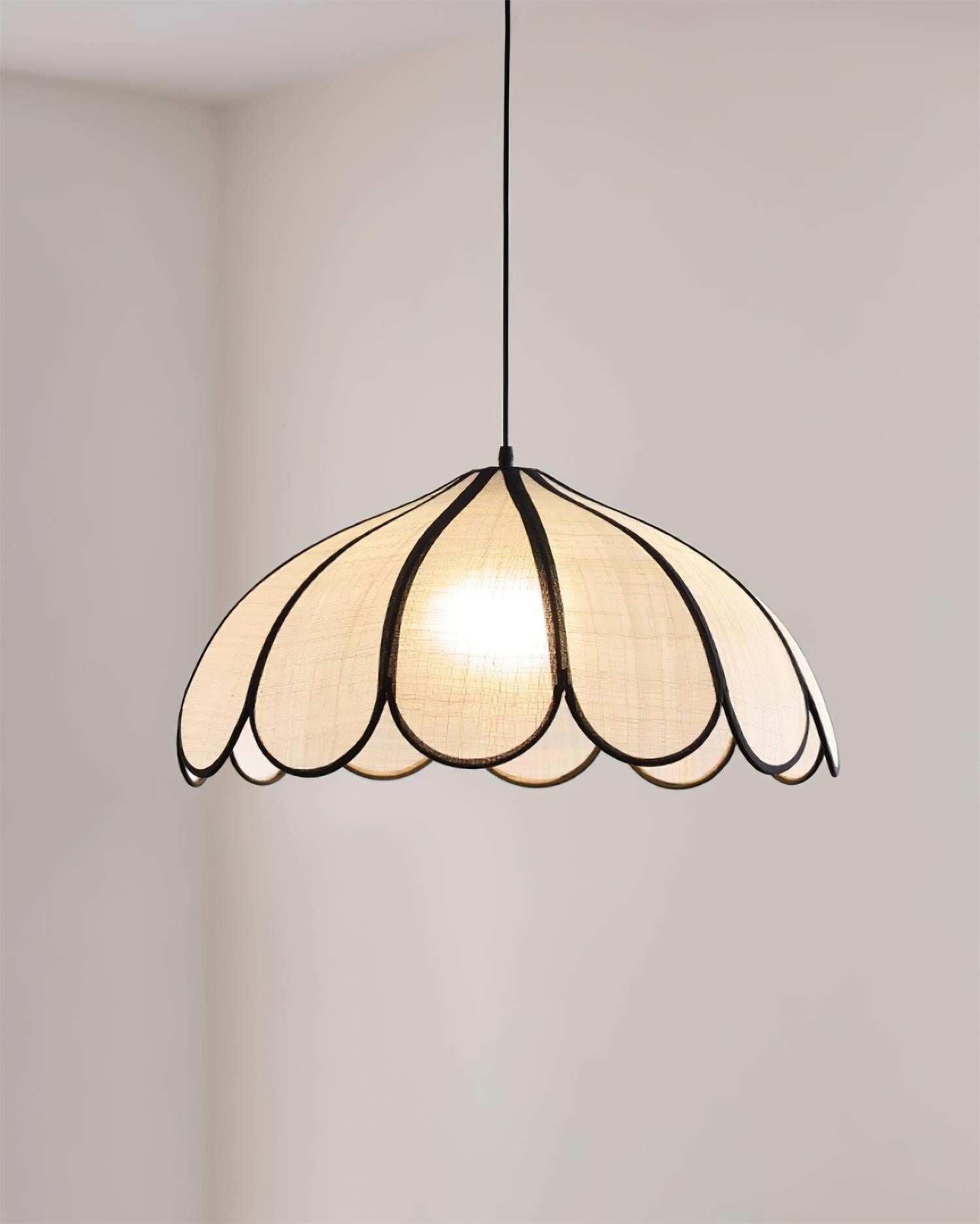 Pendant Lamp Scalloped Plant Fiber Shade Metal Frame Minimalist